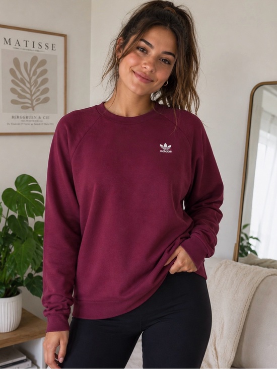 adidas Sweaters - adidas Burgundy Crewneck Sweatshirt with Trefoil Logo